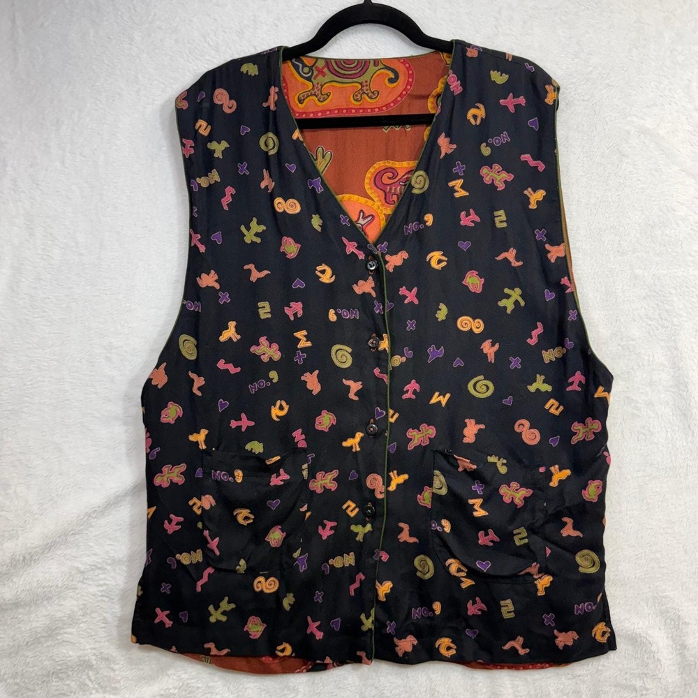 Handmade L Reversible Vest Abstract Earthy Cotton Artisan Folk Unisex Maximalist - Picture 2 of 9
